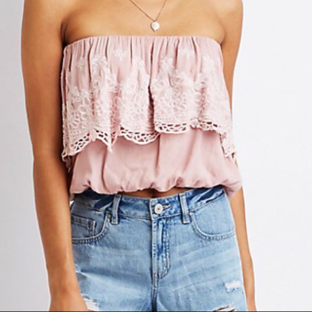 NWT strapless embroidered crop top